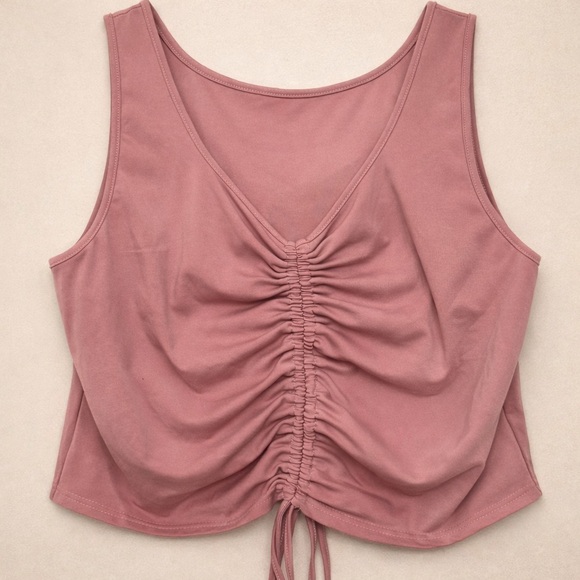 SHEIN Curve Pink Ruched Crop Tank Top XXL Drawstring Sleeveless Trendy - Picture 2 of 7